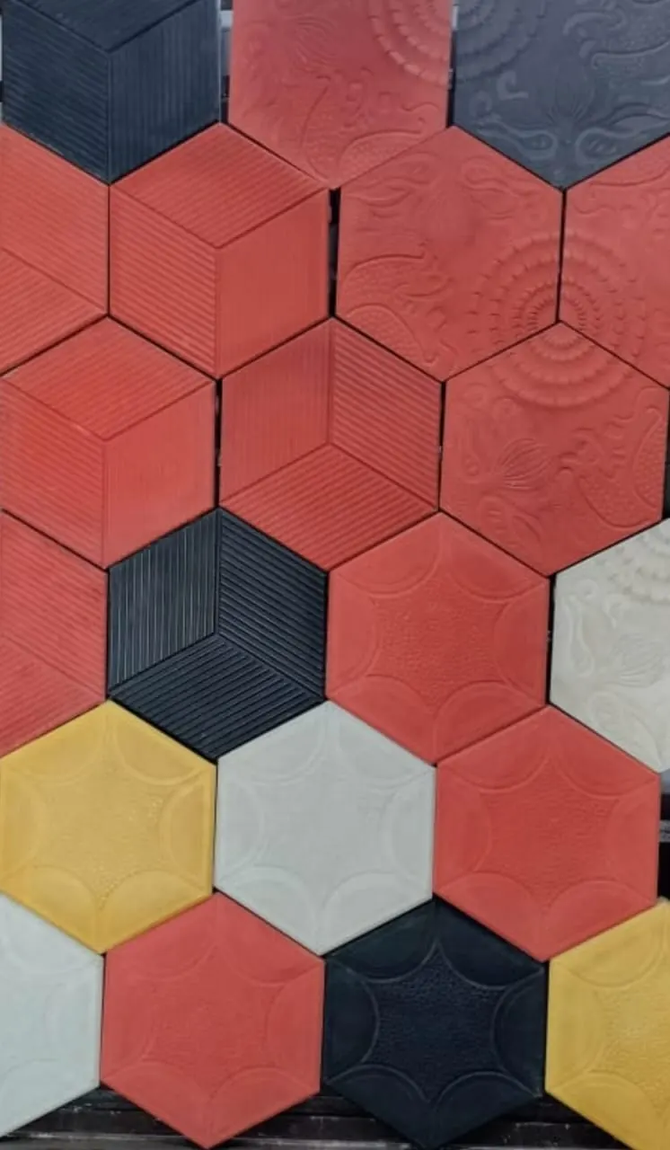 Hexagon paver blocks in red and black