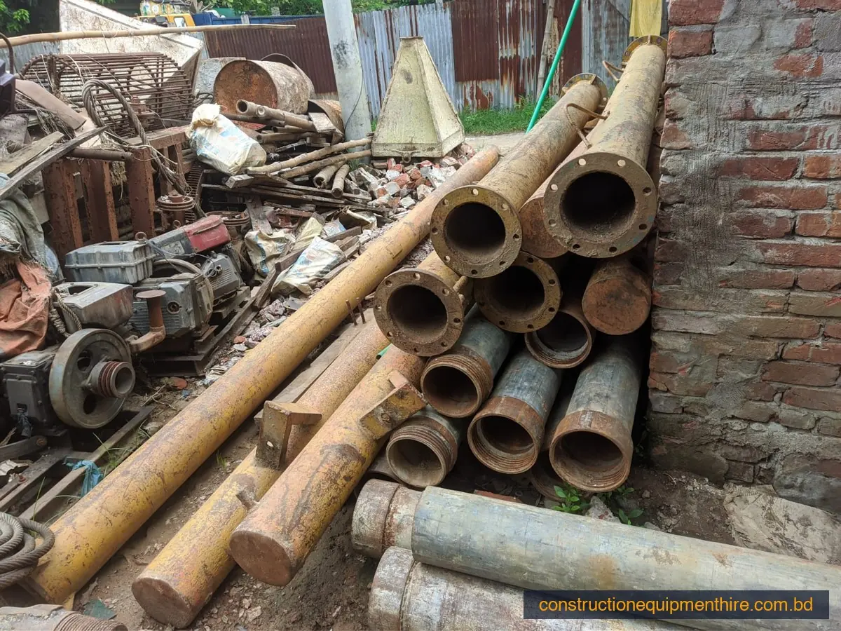Tremie and drill pipes in the equipment yard